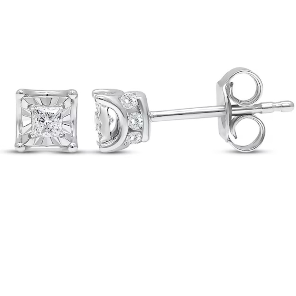Princess-Cut Diamond Stud Earrings 1/3 ct tw Sterling Silver (J/I3)